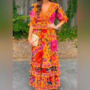 🌼BRAND NEW, WITH TAGS Size Large - Farm Rio Yellow Floral Dream Maxi Dress🌼